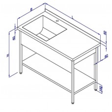Стіл - мийка з бортом і полицею CБ1П 201/430-1600*600*850