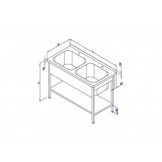 Ванна мийна (штампована) подвійна з полицею М2Бш